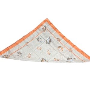 Vintage Avon Coral Peach And Tan Sheer Seashell Square Scarf